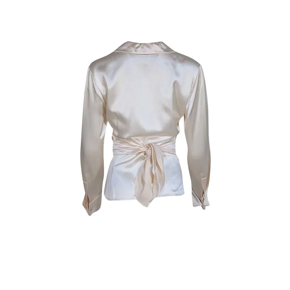 Lafaytette 148 -Cream Silk Waist Tie Blouse Sz 10 - Picture 3 of 3